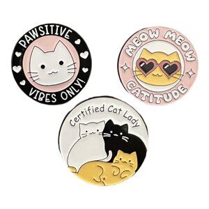 🧷BUNDLE OF 3 Enamel Pins - Cat-Themed Pins - "Certified Cat Lady" etc.